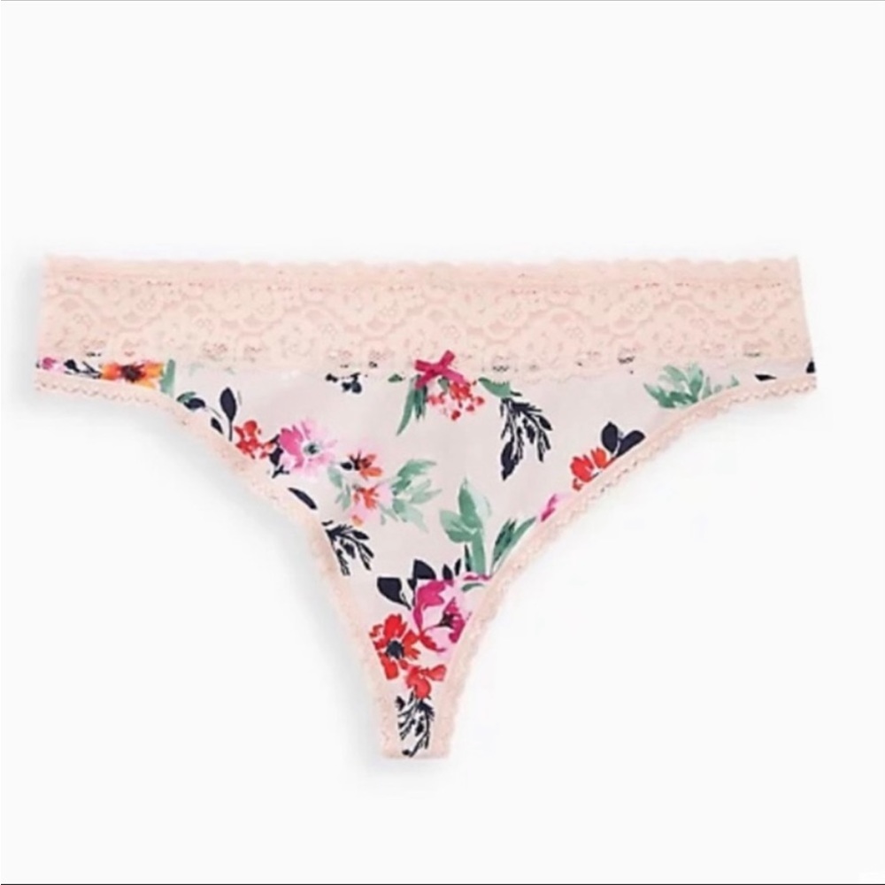 Torrid Pink Floral Wide Lace Cotton Thong Panty NWT